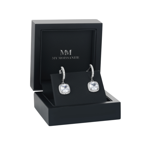 Cushion Drops - Halo & Huggie Moissanite Oorhangers
