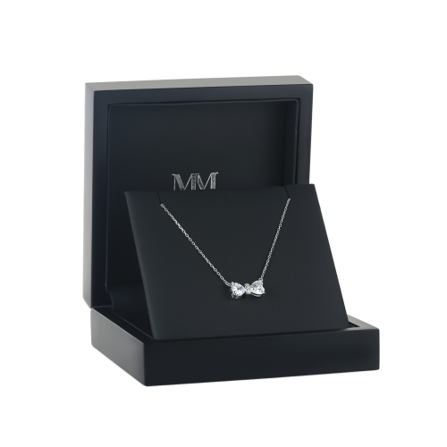 Pairle - Tweeling Hart Geslepen Moissanite Halsketting met Centrale Pavé Bar