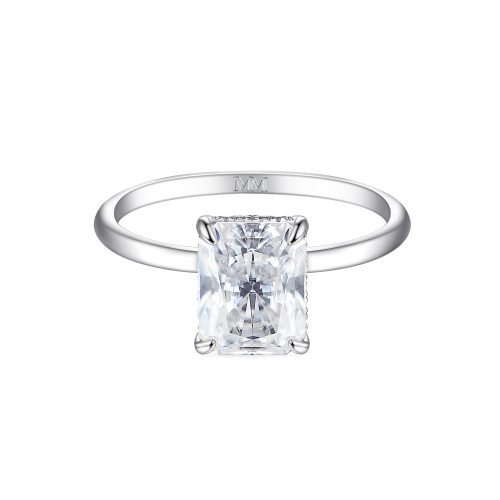 Mirabelle - Radiant Geslepen Moissanite Solitaire Ring met Mandzetting en Hidden Halo