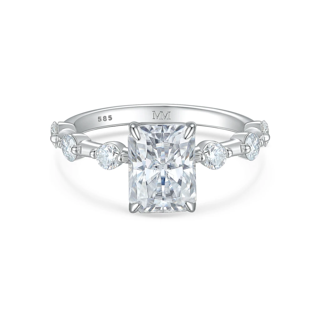 Isla - Radiant Geslepen Moissanite Ring met Zijstenen