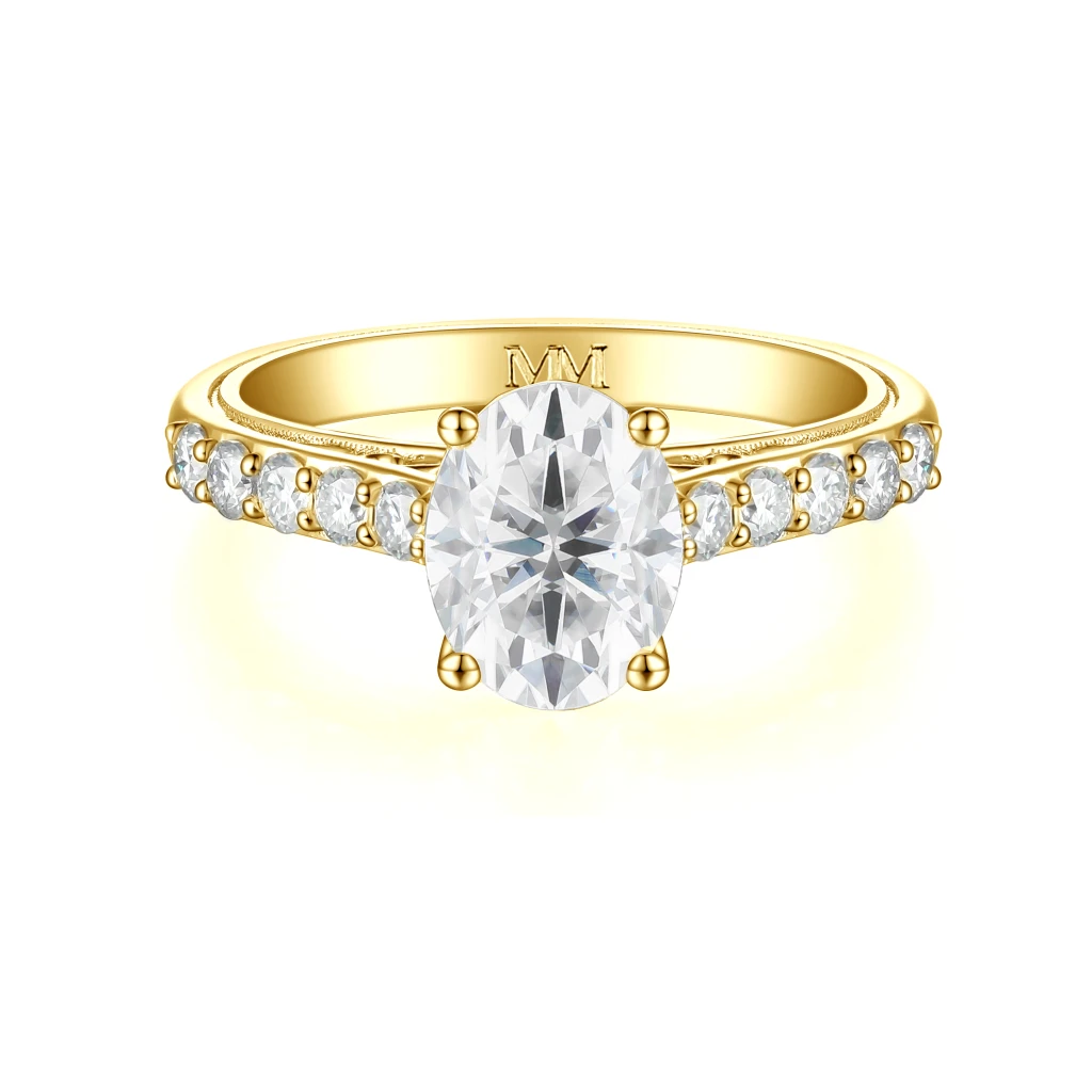 Fiorenza - Tijdloze Moissanite Ring met Pavé Band en Galerijdetail