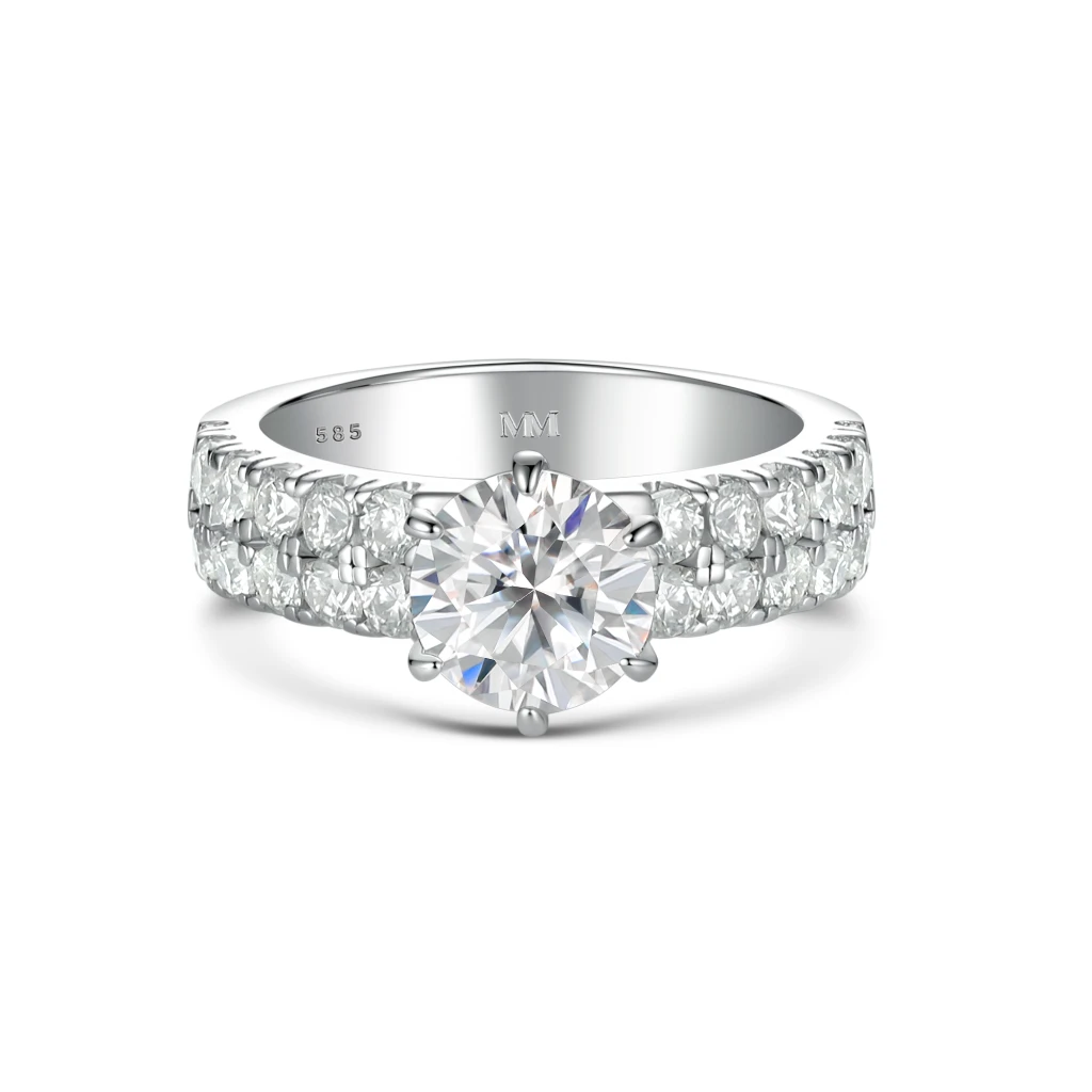 Serena - Moissanite Ring met Dubbele Pavé Zijstenen