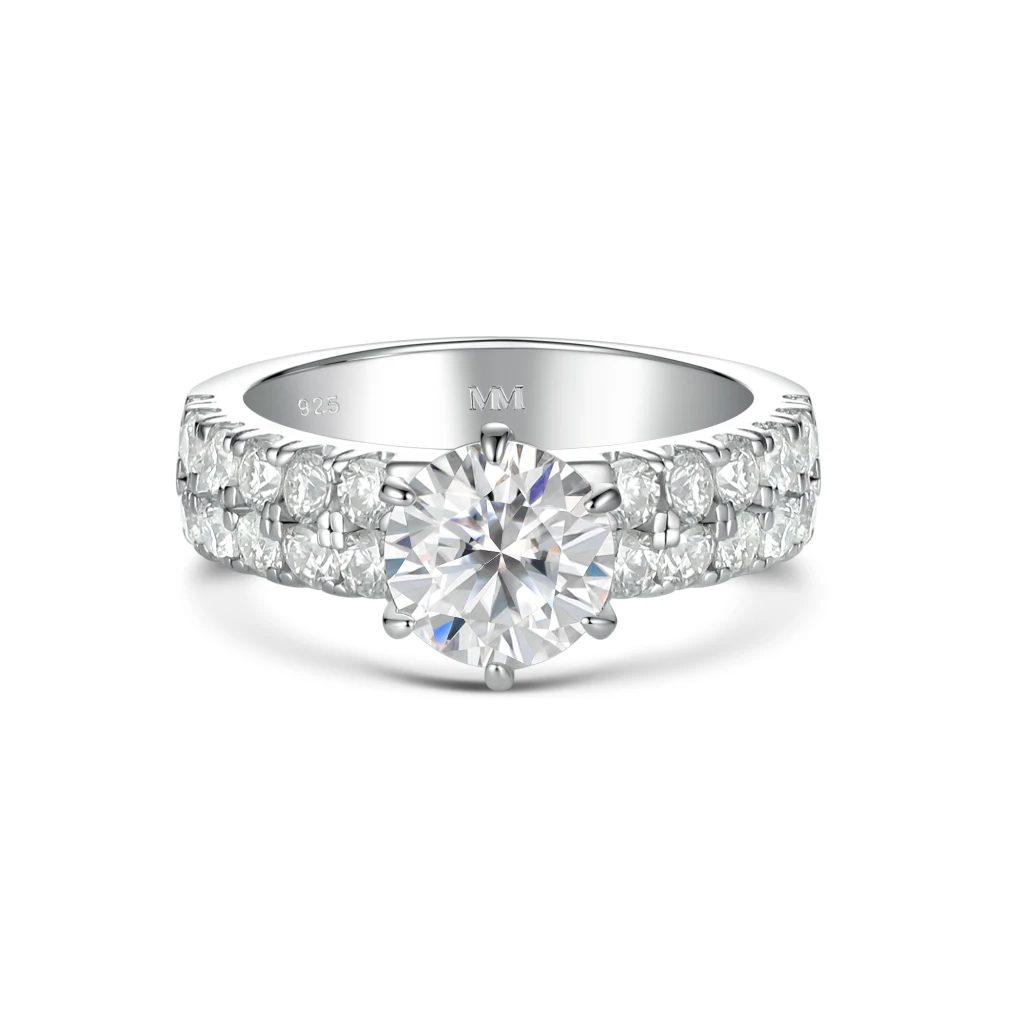 Serena - Moissanite Ring met Dubbele Pavé Zijstenen