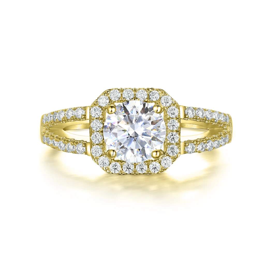 Evora - Moissanite Ring met Split-Shank in Halo Zetting