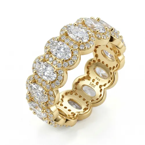 Opaline - Ovaal Geslepen Moissanite Eternity Ring Met Geschulpte Pavé Halo