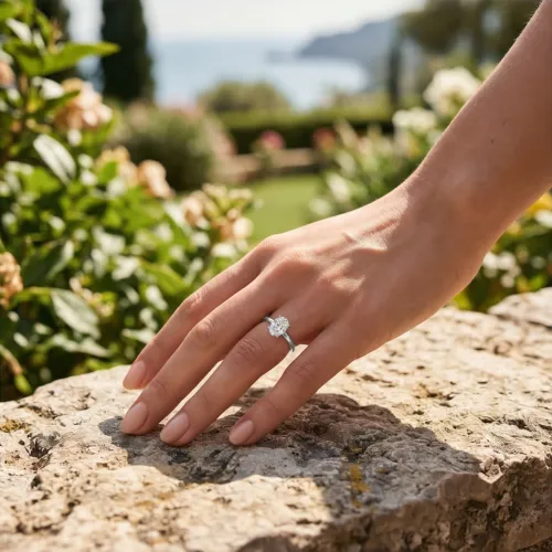 Ovalique - Klassieke Ovale Solitaire Moissanite Verlovingsring - lifestyle