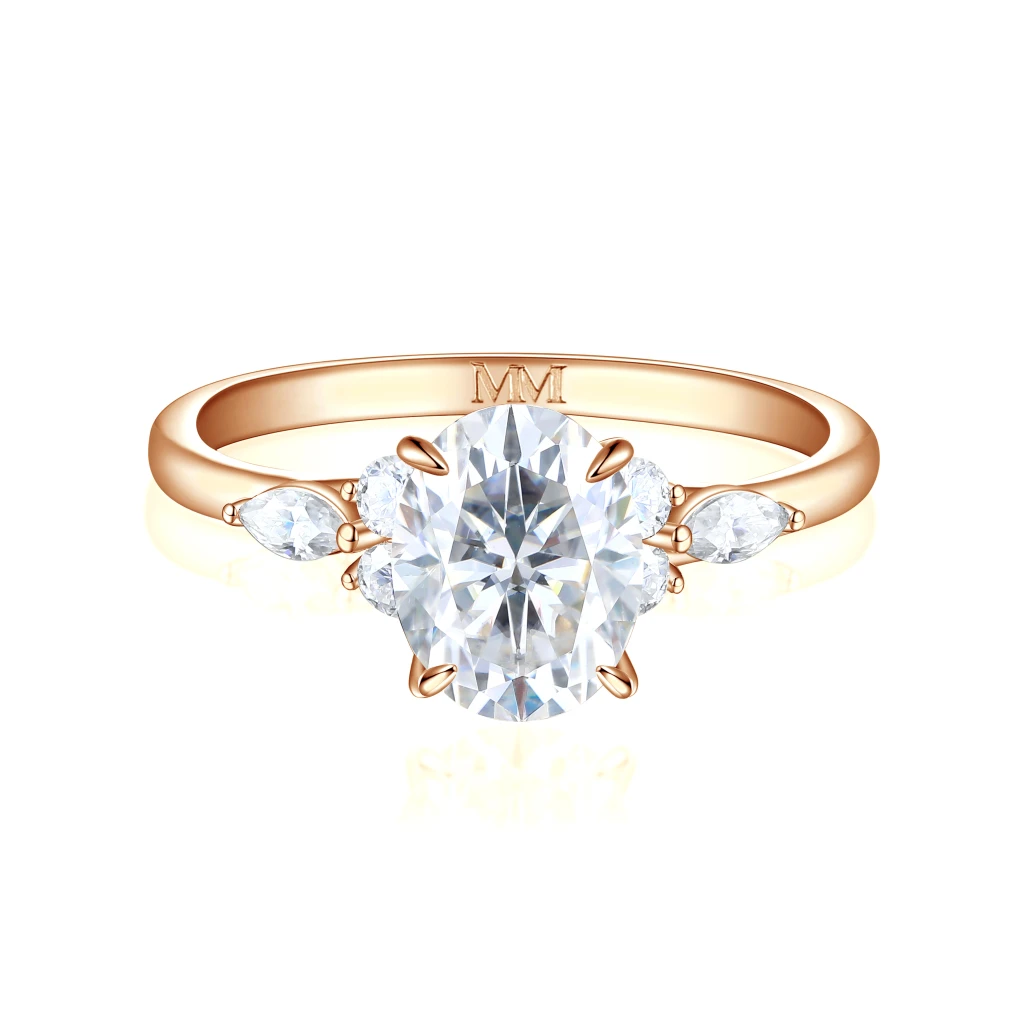 Olivette - Ovaal Geslepen Moissanite Verlovingsring met Marquise Zijstenen