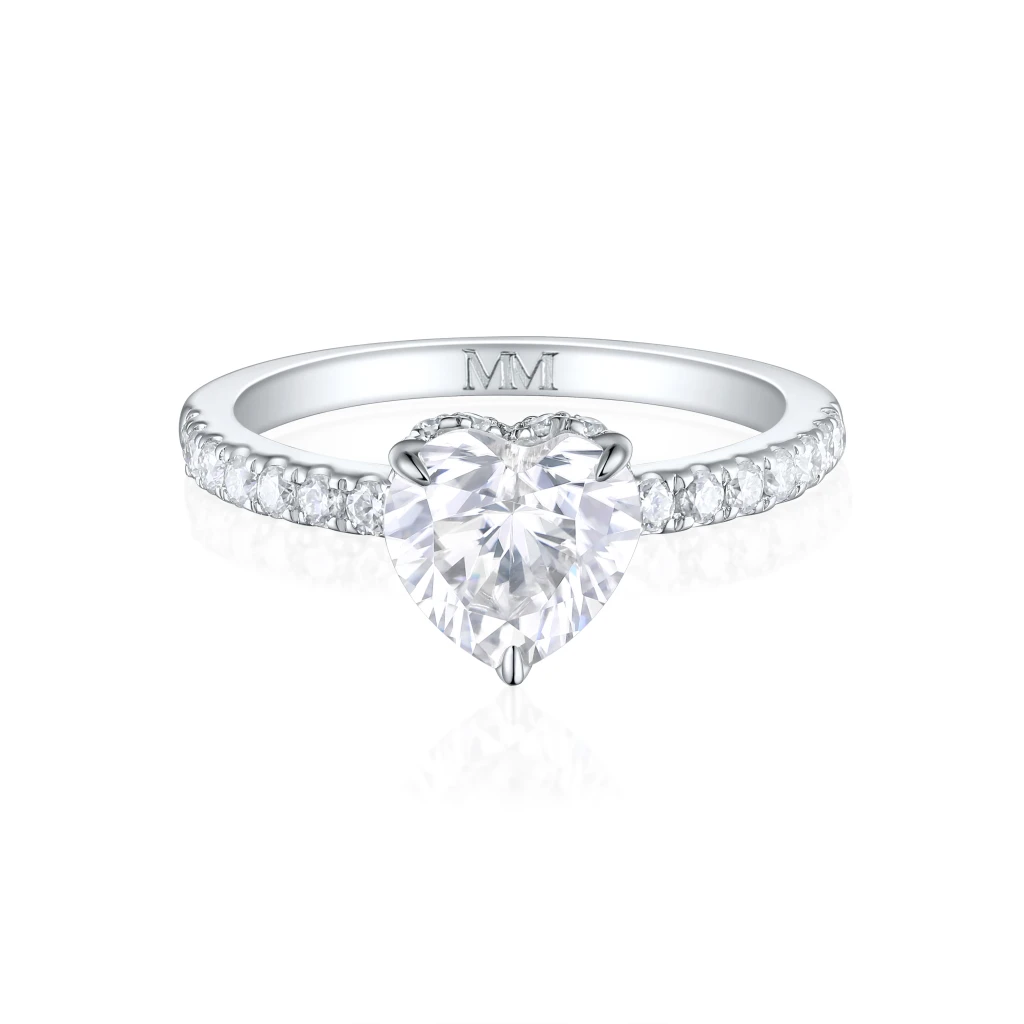 Amoretta - Hart Geslepen Moissanite Verlovingsring Met Pavé Schouders