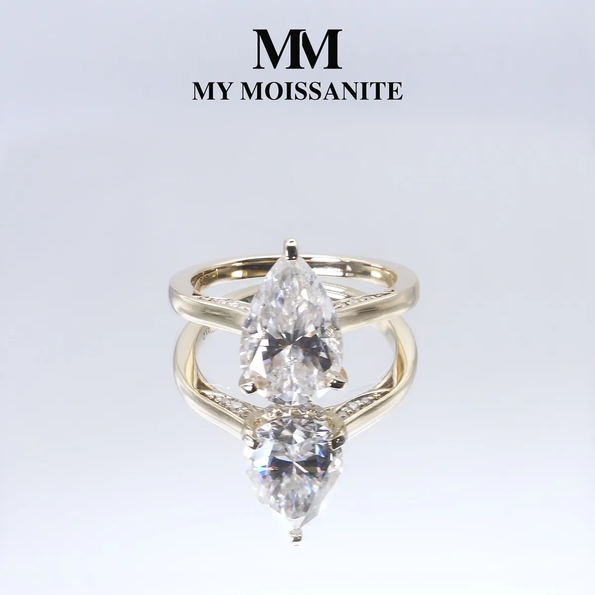 Poirine - Peer Geslepen Moissanite Ring Met Hidden Halo En Pavé Accentstenen