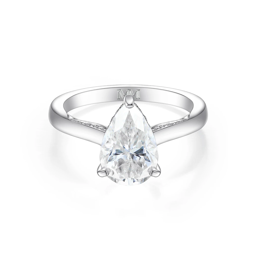 Poirine - Peer Geslepen Moissanite Ring Met Hidden Halo En Pavé Accentstenen