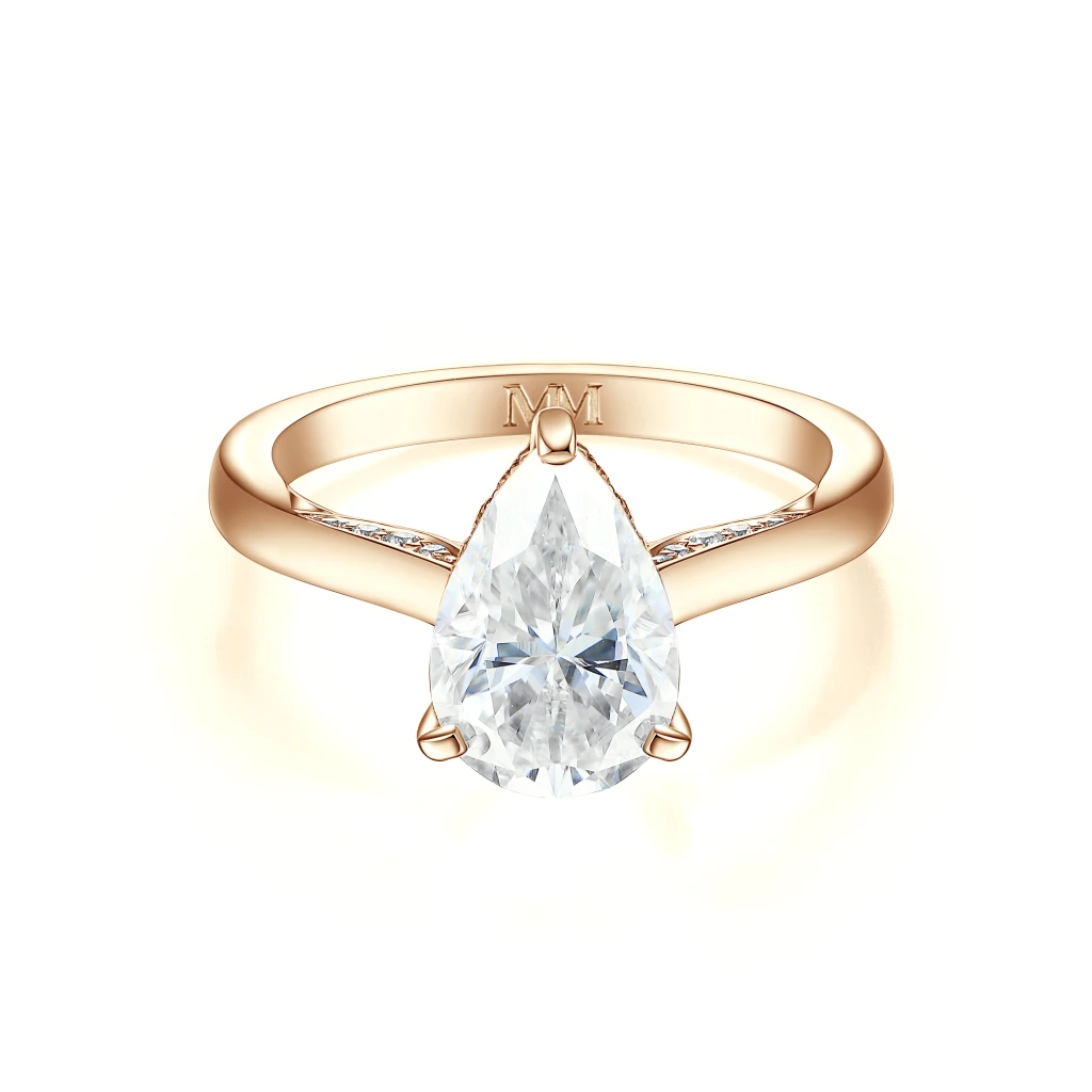 Poirine - Peer Geslepen Moissanite Ring Met Hidden Halo En Pavé Accentstenen