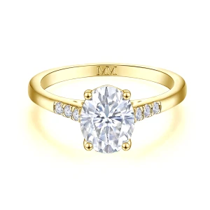 Mirage - Ovaal Geslepen Moissanite Verlovingsring Met Pavé Zijstenen