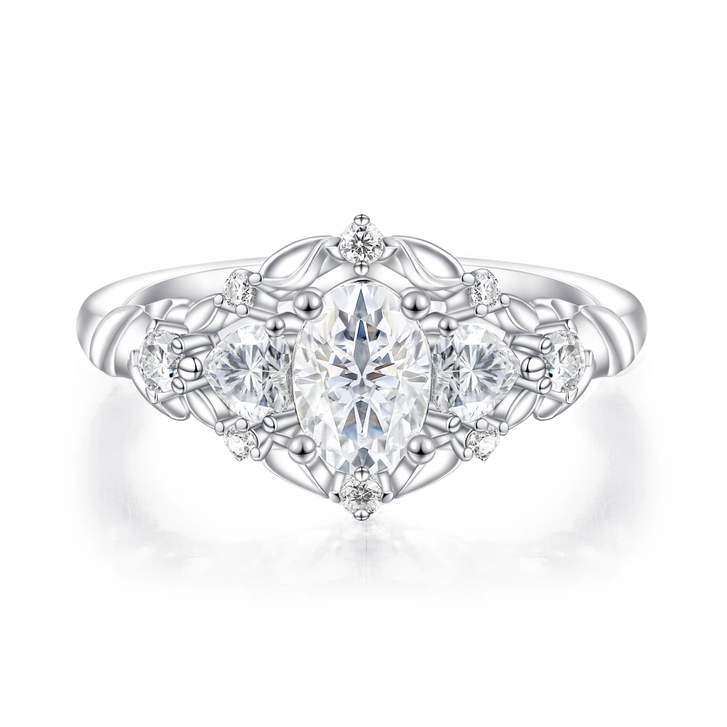 Gardenia - Ovaal Moissanite Verlovingsring Met Hart En Ronde Accenten