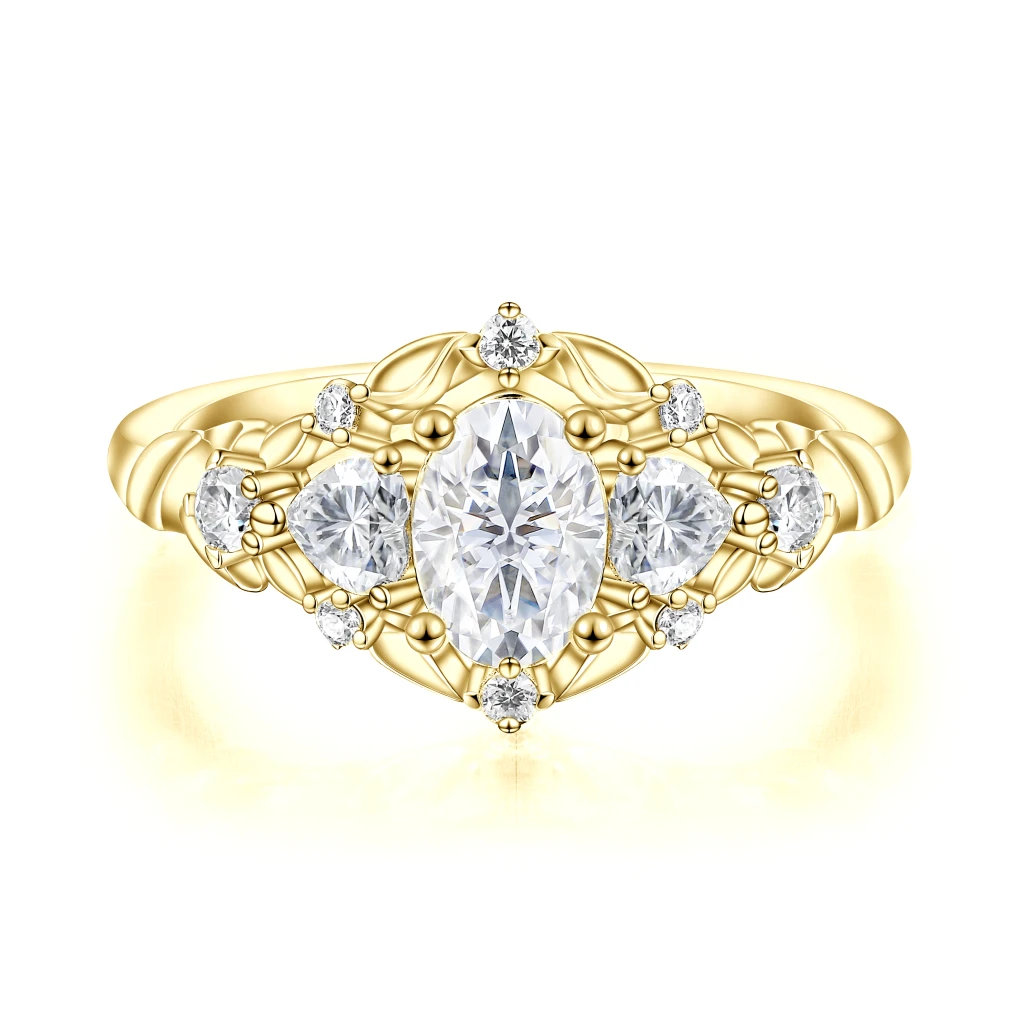 Gardenia - Ovaal Moissanite Verlovingsring Met Hart En Ronde Accenten