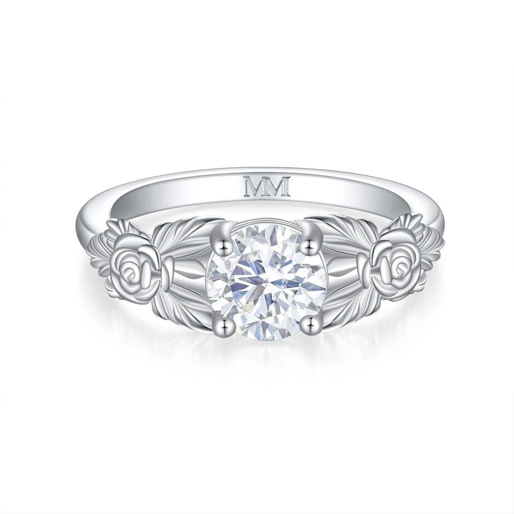 Roselle - Bloemvormige Moissanite Verlovingsring met Pavé Zetting