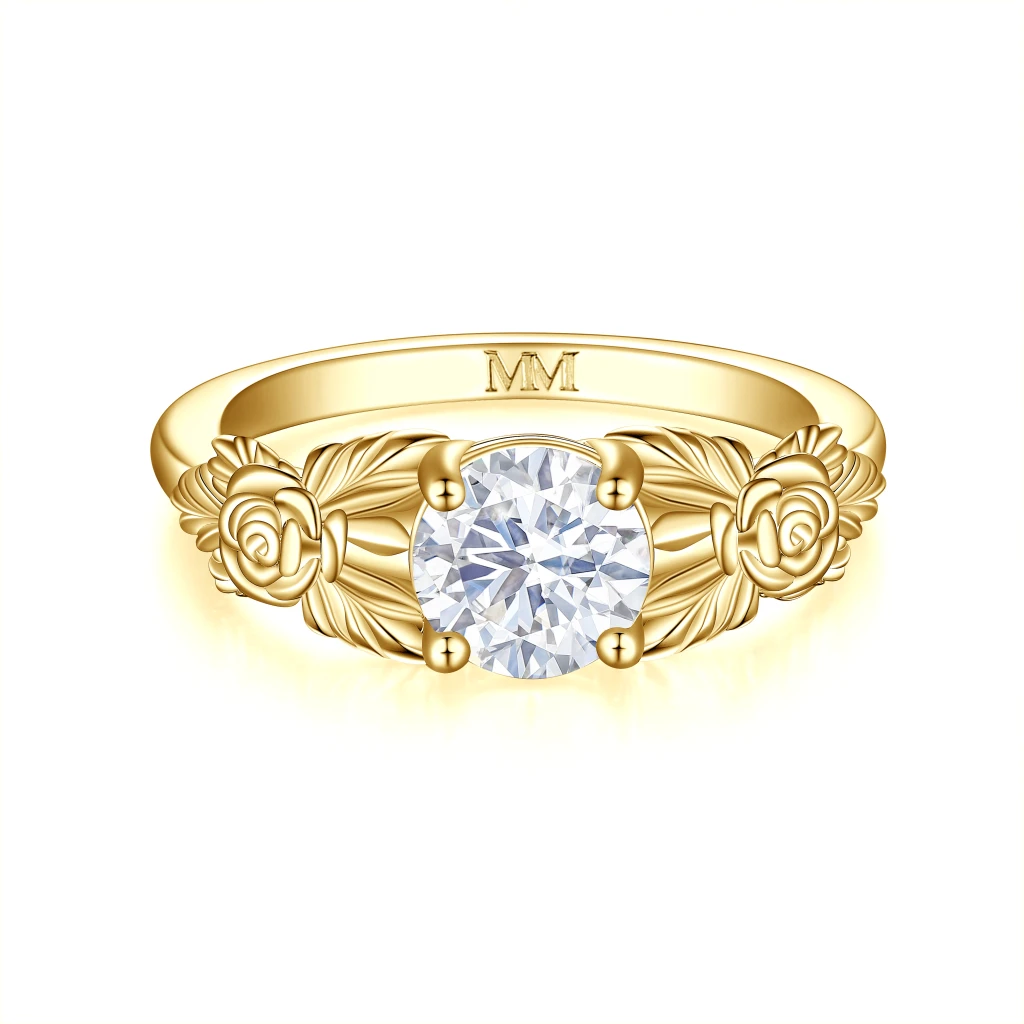 Roselle - Bloemvormige Moissanite Verlovingsring met Pavé Zetting