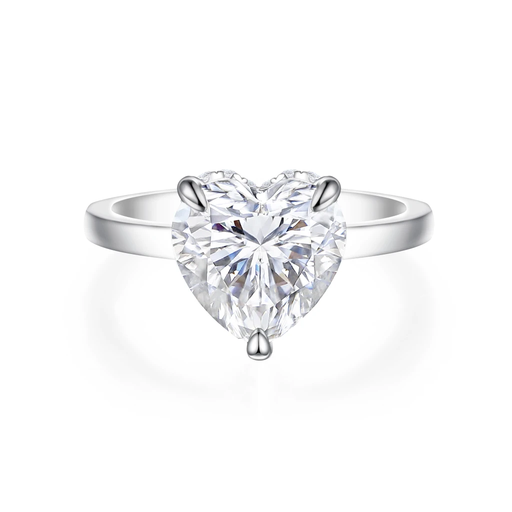 Amorelle - Hartvormige Moissanite Verlovingsring met Hidden Halo
