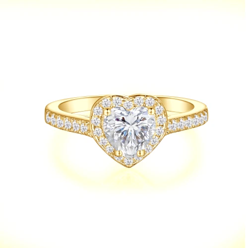 Amoria - Hart Geslepen Moissanite Verlovingsring Met Halo En Pavé Zet Zijstenen