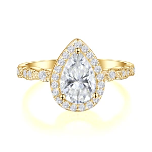 Elanore - Halo Peer Geslepen Moissanite Verlovingsring met Gedraaide Pavé Band