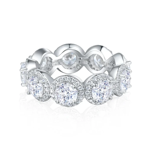 Allegra - Moissanite Eternity Ring met Halo en Accentstenen