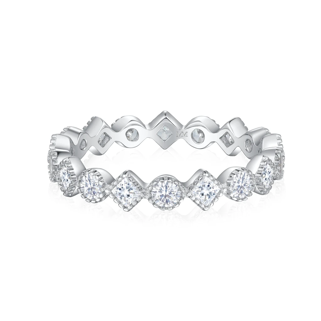 Verona - Vierkante En Ronde Moissanite Eternity Ring Met Milgrain Details