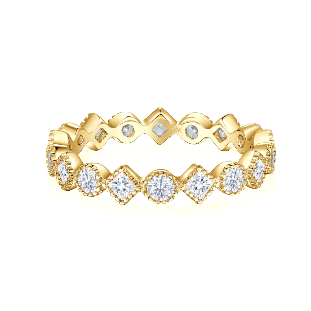 Verona - Vierkante En Ronde Moissanite Eternity Ring Met Milgrain Details