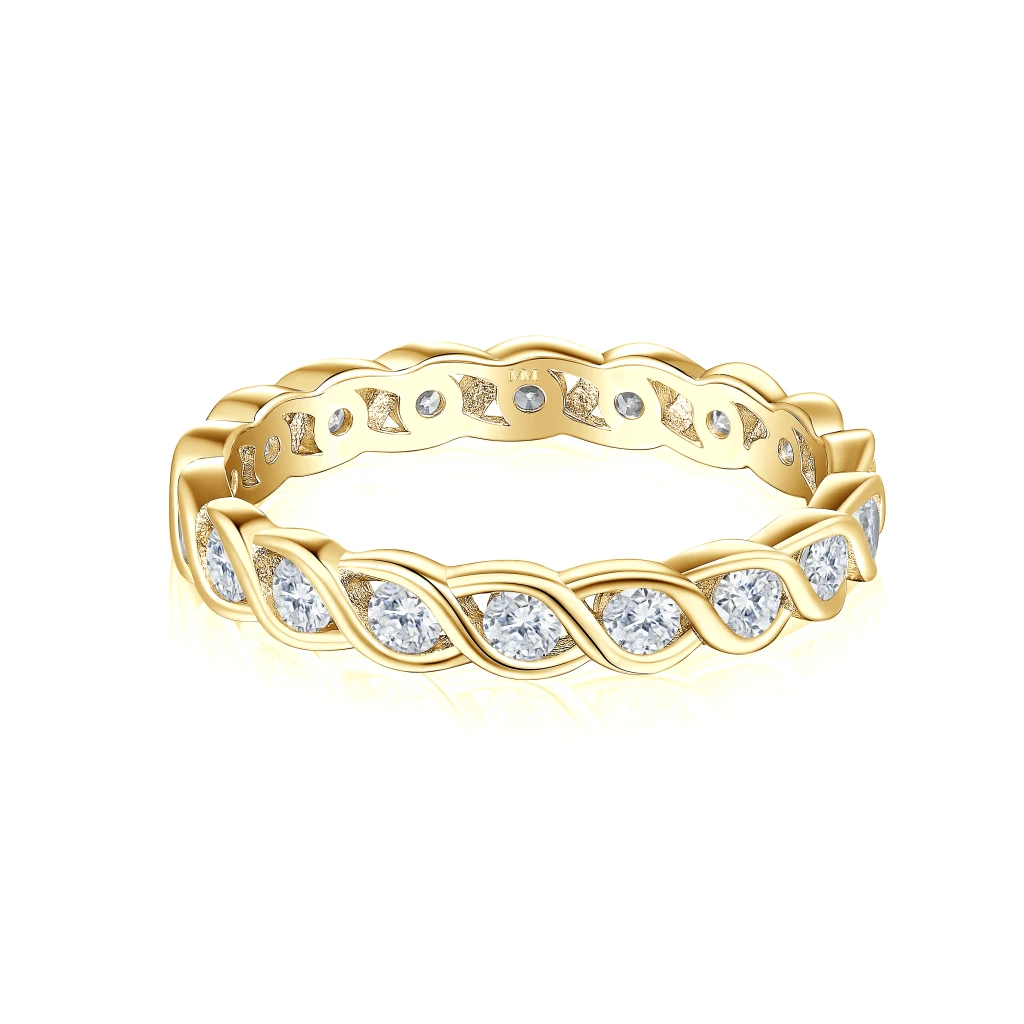 Celestine - Gedraaide Moissanite Eternity Ring in Bezelzetting