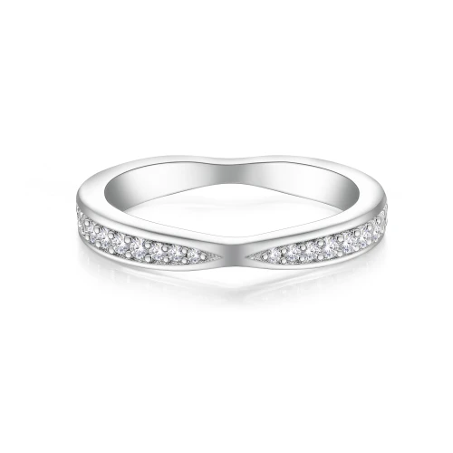 Aria - Gebogen Moissanite Wedding Band Met Pavé Zetting