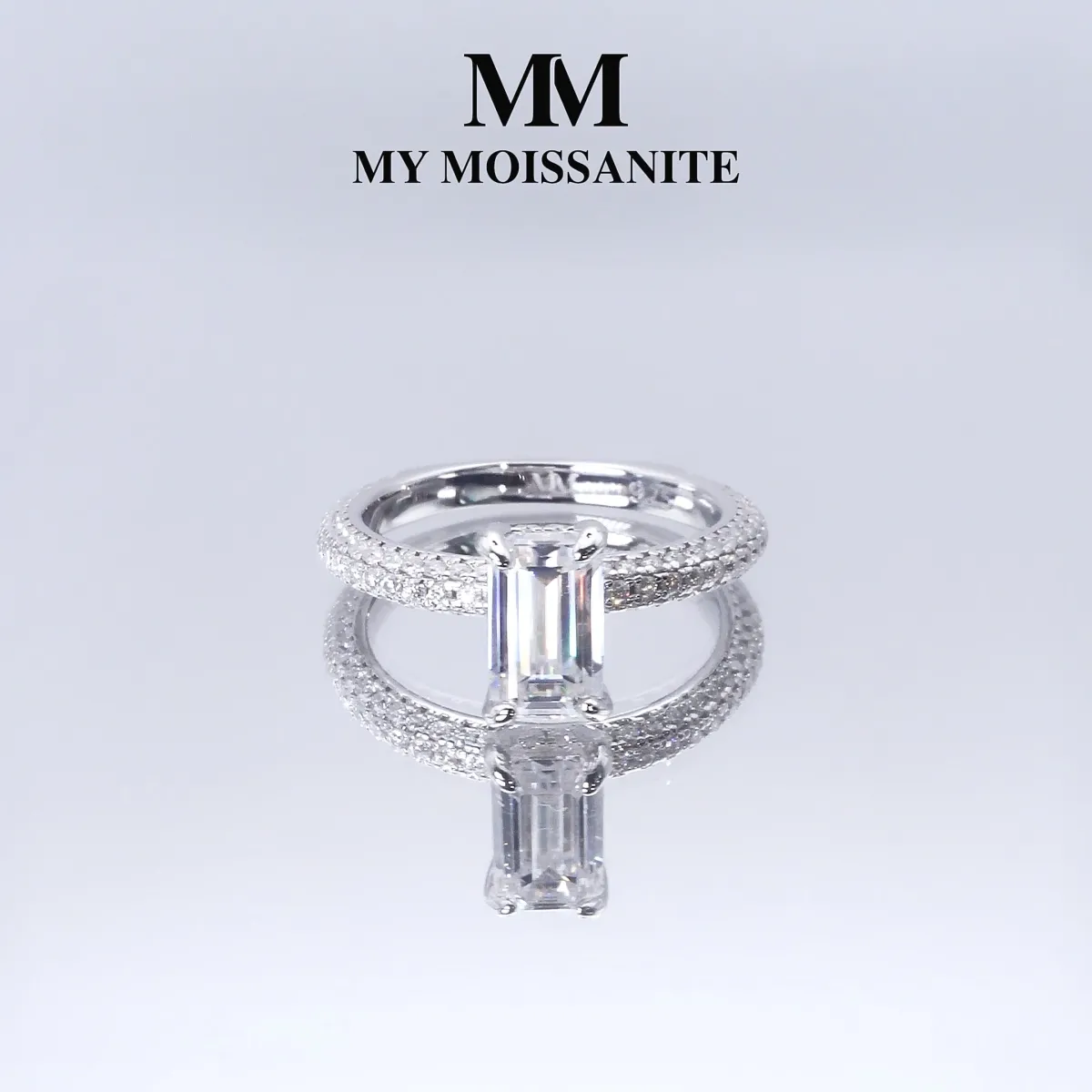 Veridian - Smaragd Geslepen Moissanite Ring Met Pavé-Gezette Band