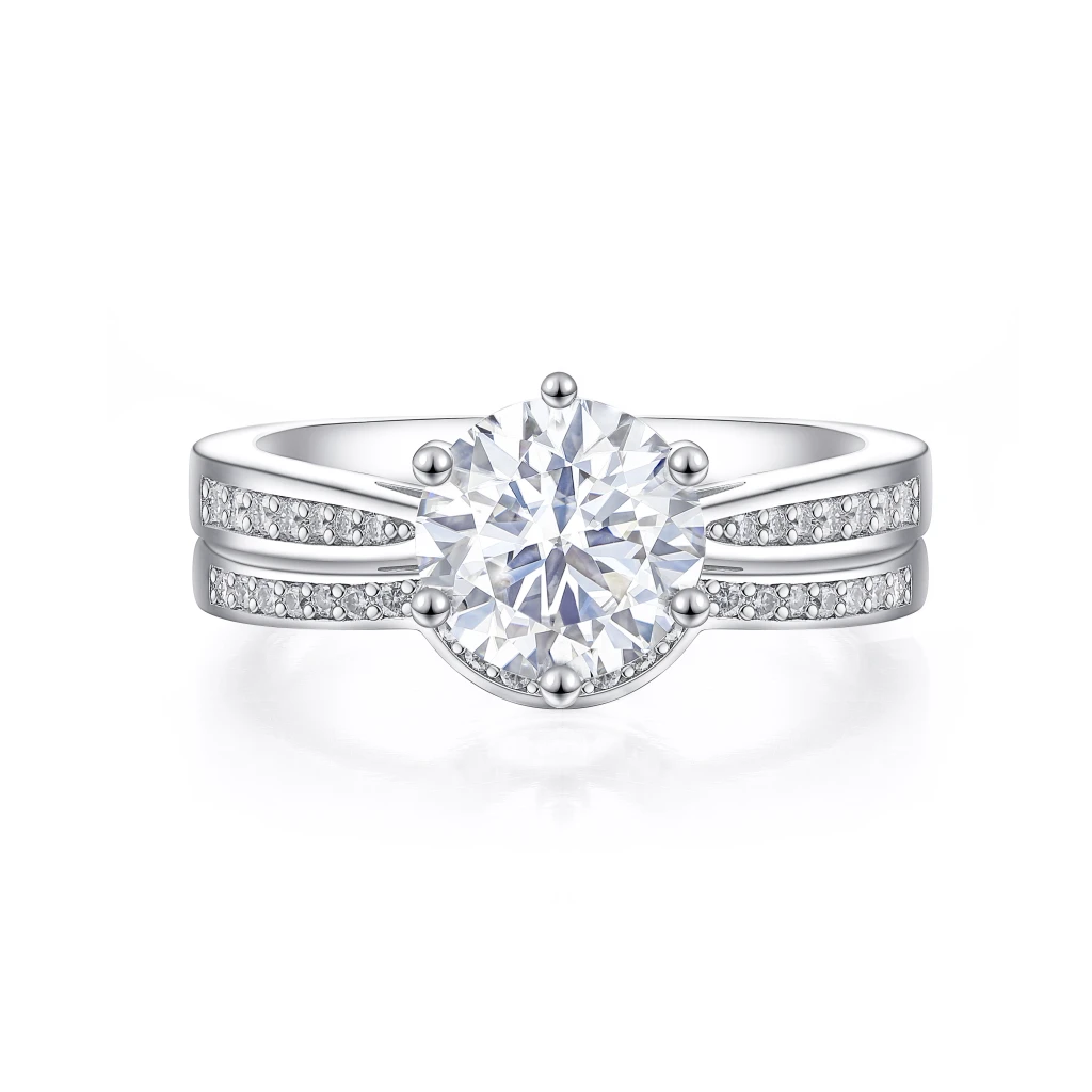 Vespera - Moissanite Bruidsset Met Pavé Accent en Split-Shank