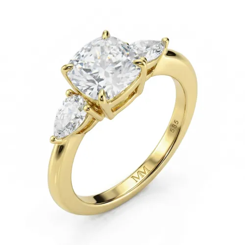 Trielle - Cushion Moissanite Verlovingsring met Peer Geslepen Zijstenen