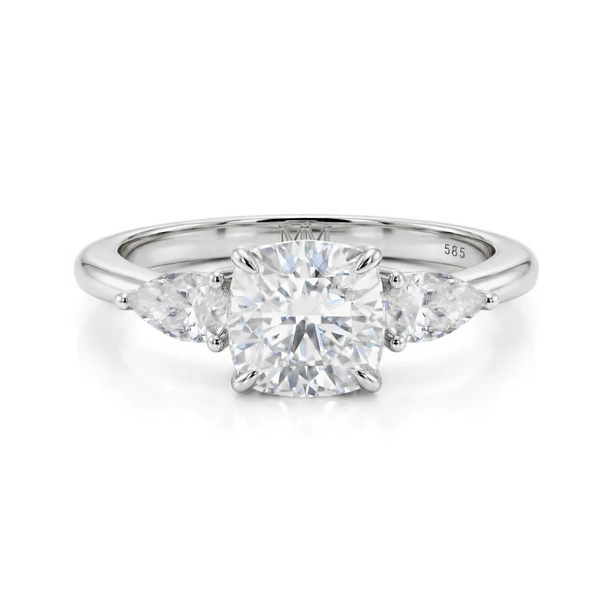 Trielle - Cushion Moissanite Verlovingsring met Peer Geslepen Zijstenen