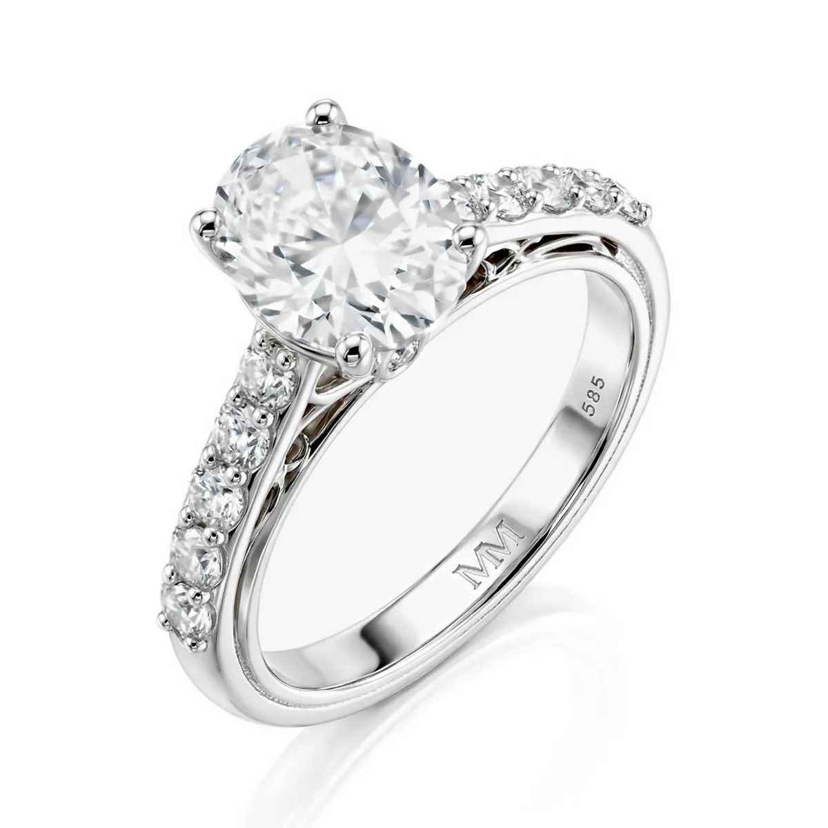 Fiorenza - Tijdloze Moissanite Ring met Pavé Band en Galerijdetail