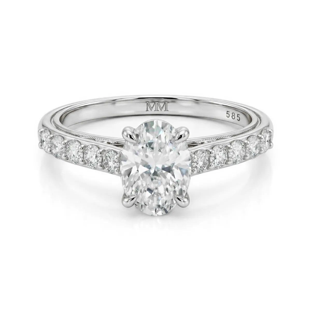 Fiorenza - Tijdloze Moissanite Ring met Pavé Band en Galerijdetail
