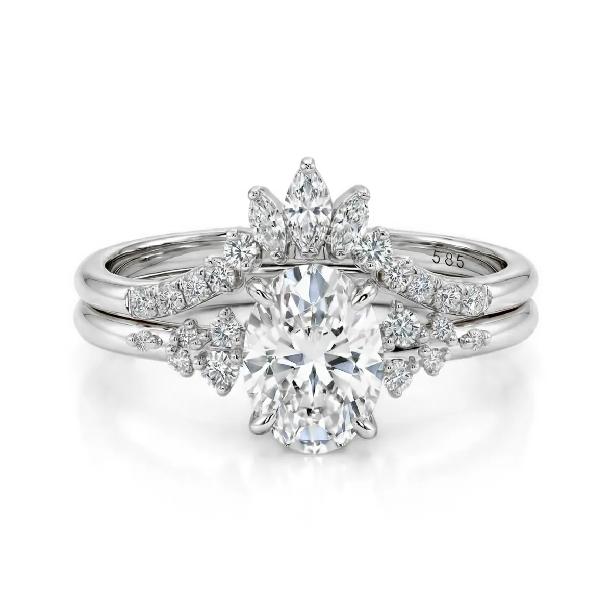 Etherische Elegantie set - Ovaline & Serenella Moissanite bruids set met marquise accenten