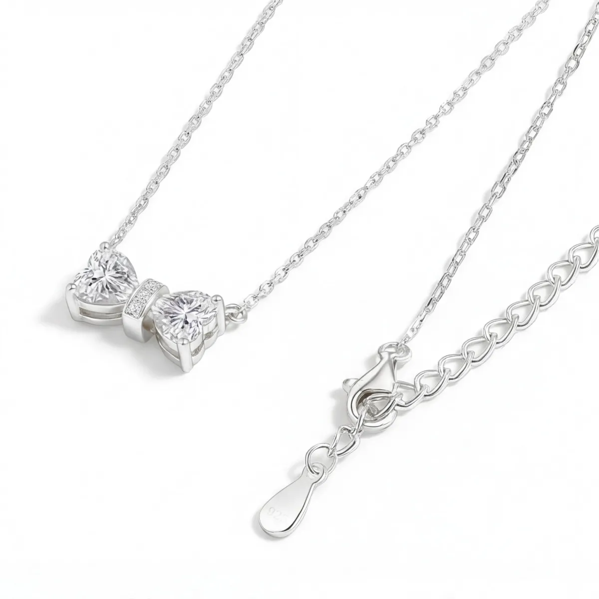 Pairle - Tweeling Hart Geslepen Moissanite Halsketting met Centrale Pavé Bar