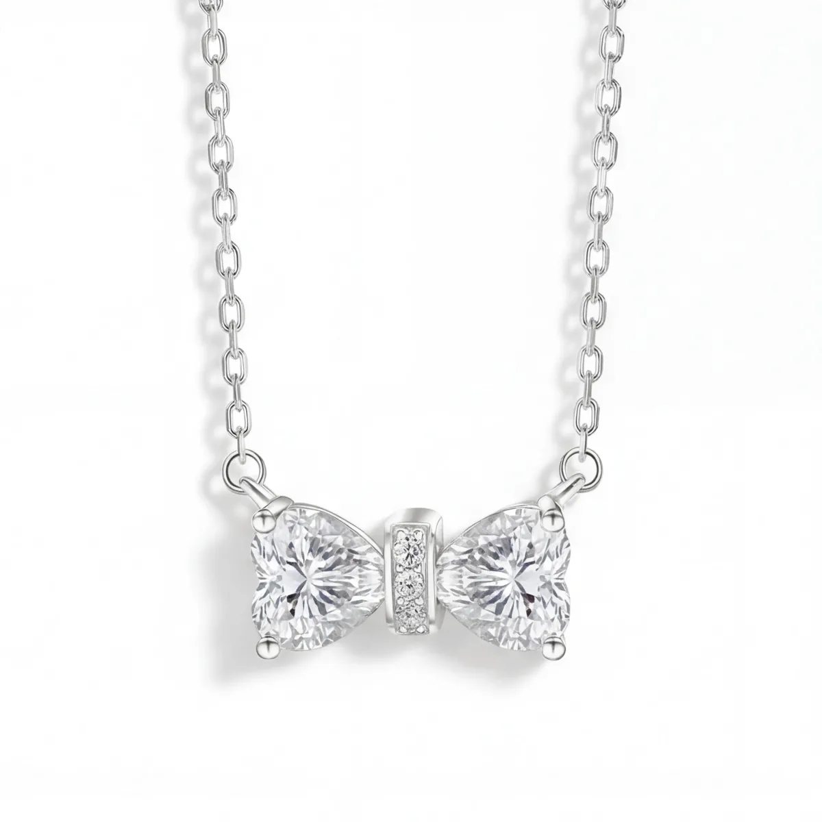 Pairle - Tweeling Hart Geslepen Moissanite Halsketting met Centrale Pavé Bar