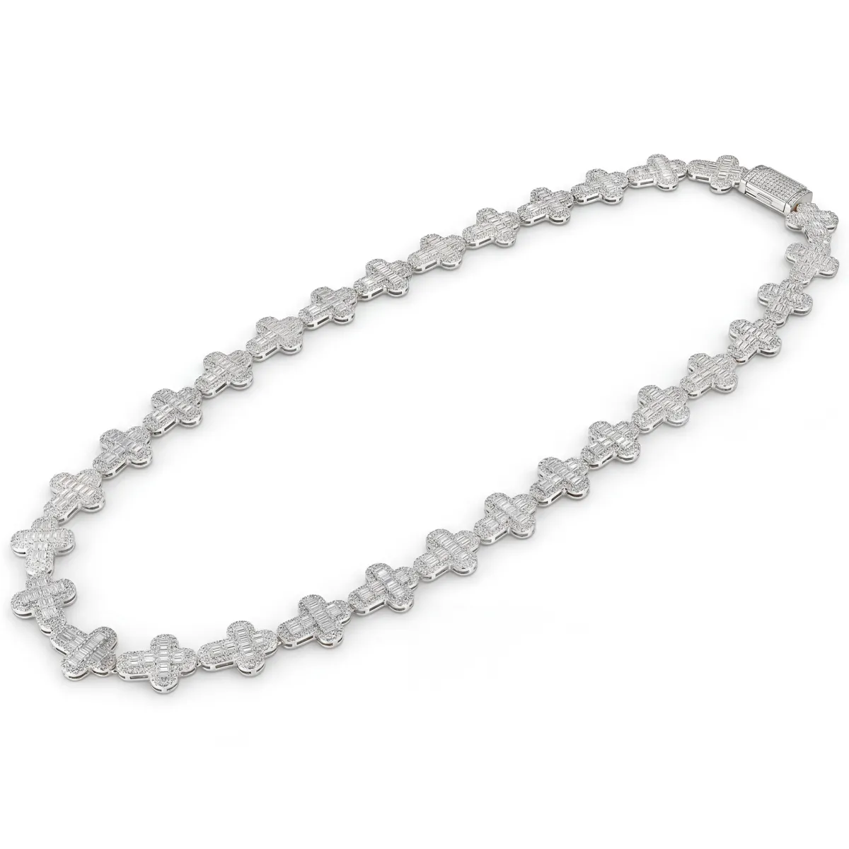 Virtuoso - Smaragd Geslepen Moissanite Pavé Kruis Schakelketting Met Statement Sluiting