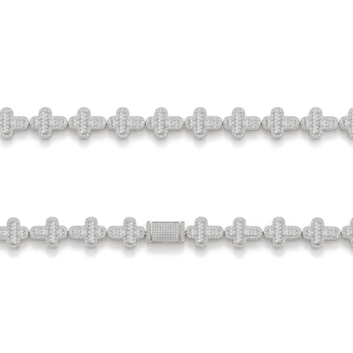 Virtuoso - Smaragd Geslepen Moissanite Pavé Kruis Schakelketting Met Statement Sluiting
