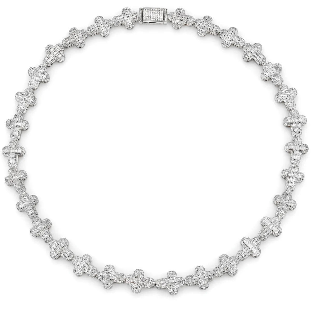 Virtuoso - Smaragd Geslepen Moissanite Pavé Kruis Schakelketting Met Statement Sluiting