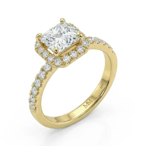 Regalia - Princess Geslepen Moissanite Halo Ring met Pave Band