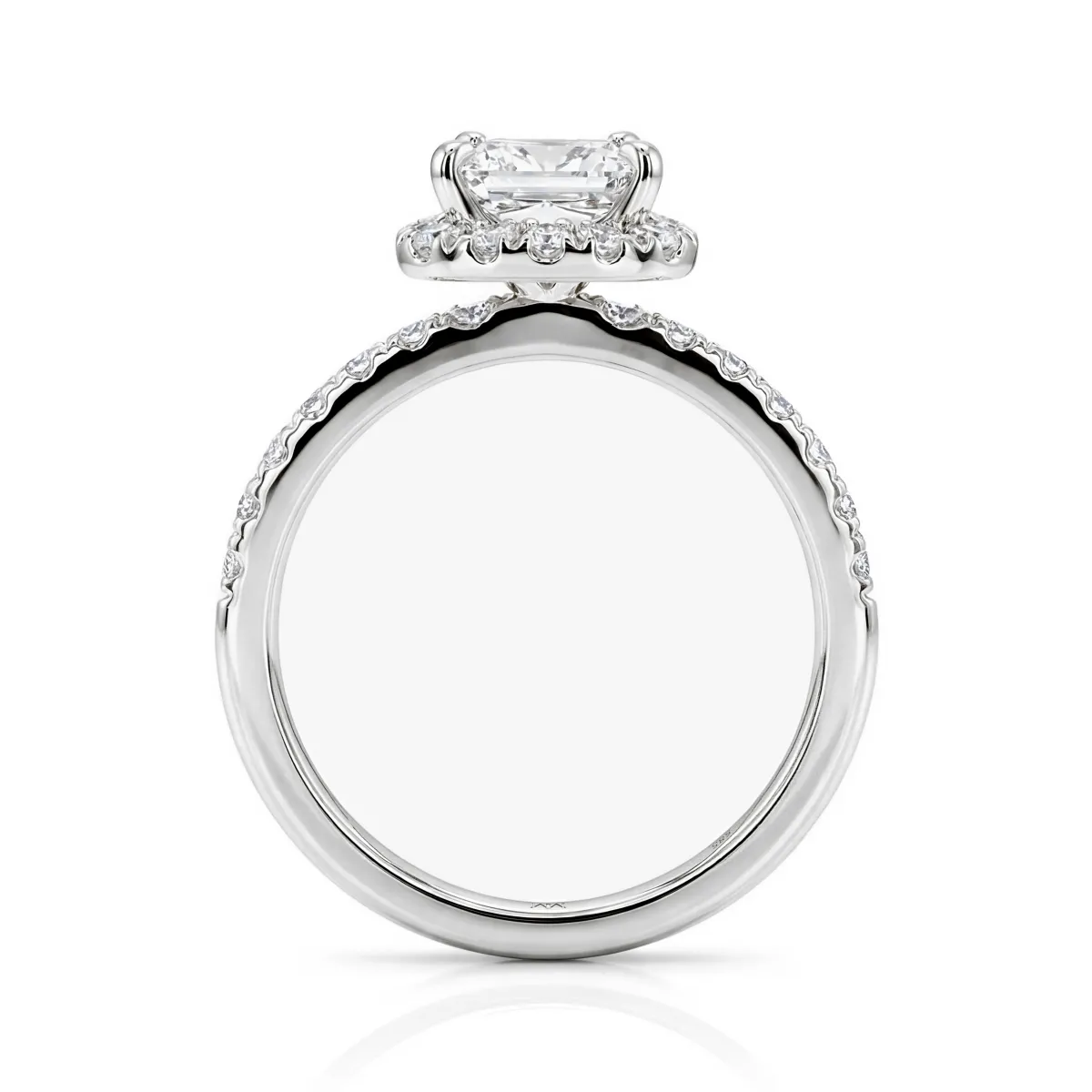 Regalia - Princess Geslepen Moissanite Halo Ring met Pave Band