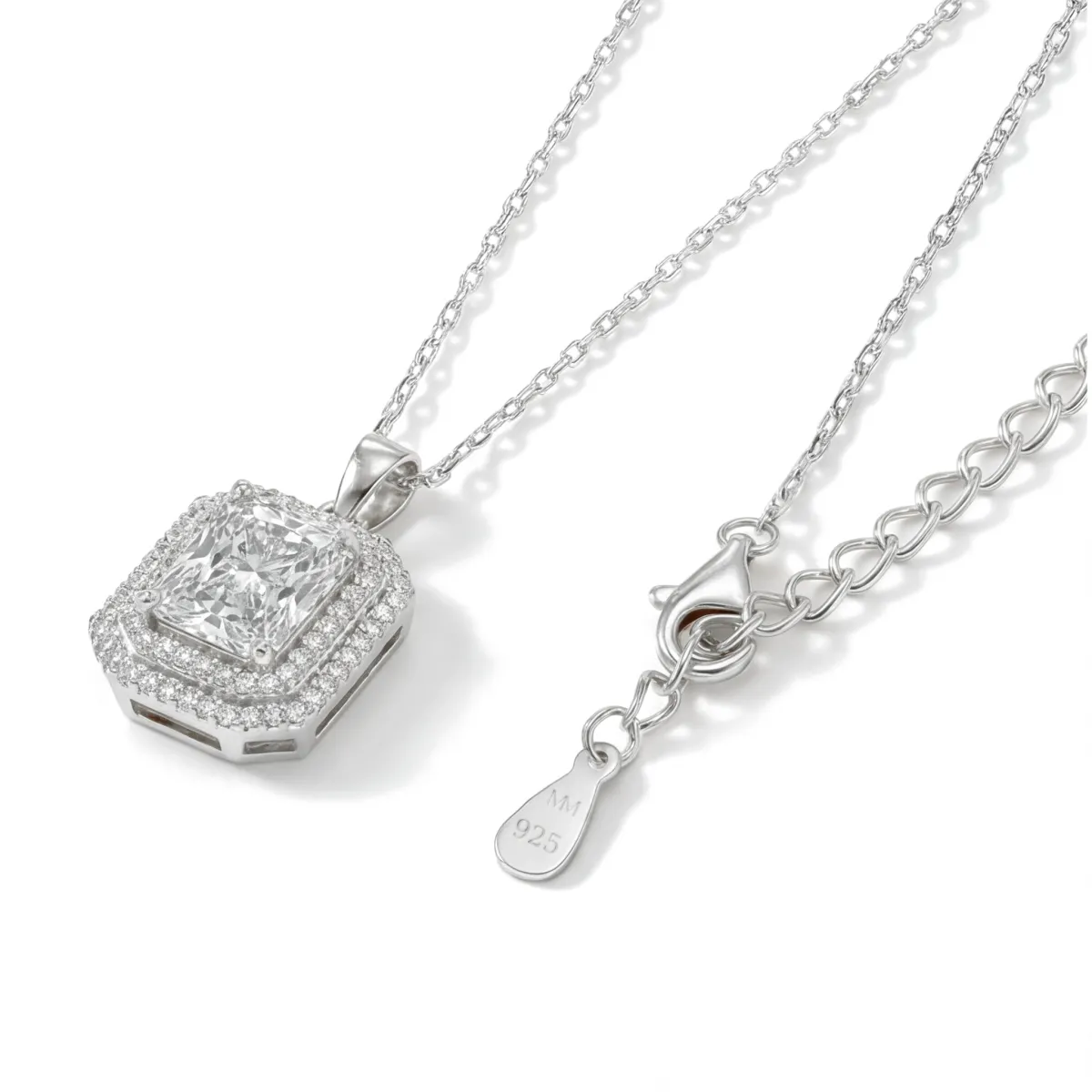 Cristallo - Radiant Geslepen Dubbele Halo Moissanite Hanger Ketting