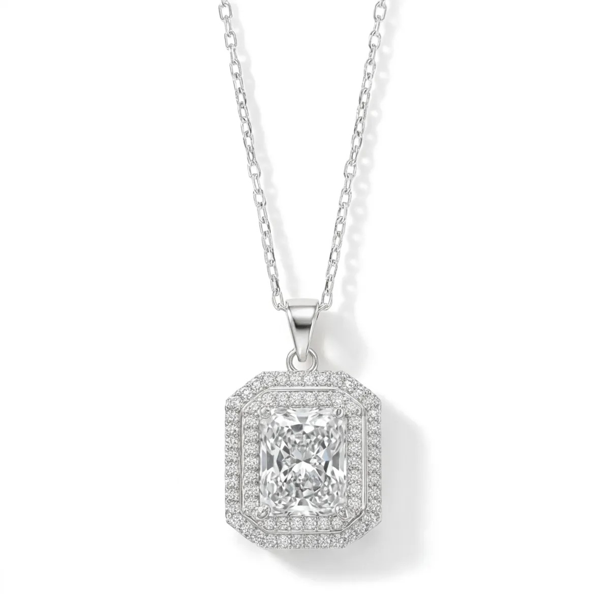 Cristallo - Radiant Geslepen Dubbele Halo Moissanite Hanger Ketting