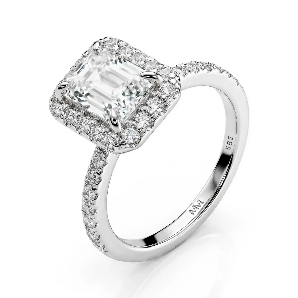 Esmeralda - Smaragd Halo Moissanite Ring Met Zijstenen