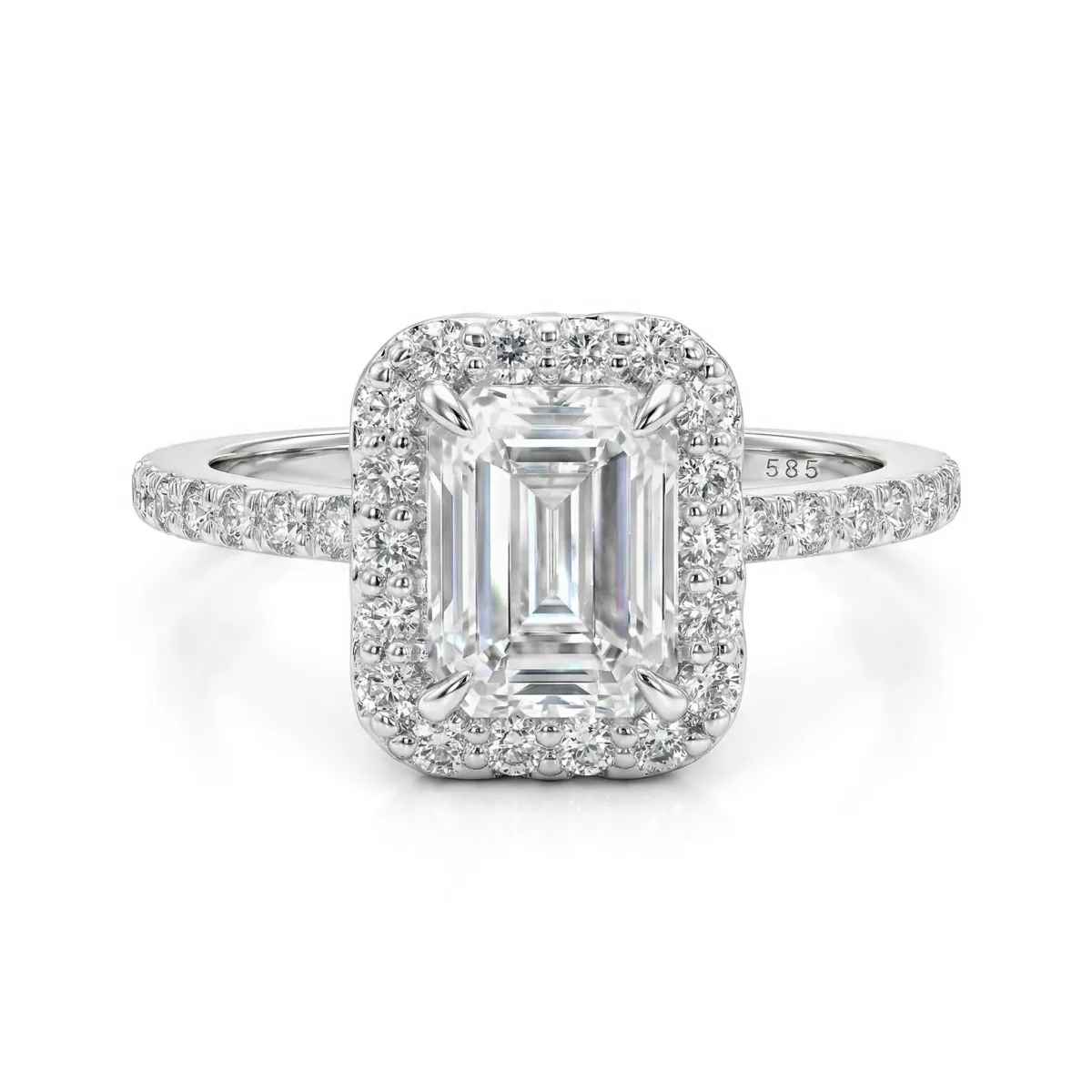 Esmeralda - Smaragd Halo Moissanite Ring Met Zijstenen