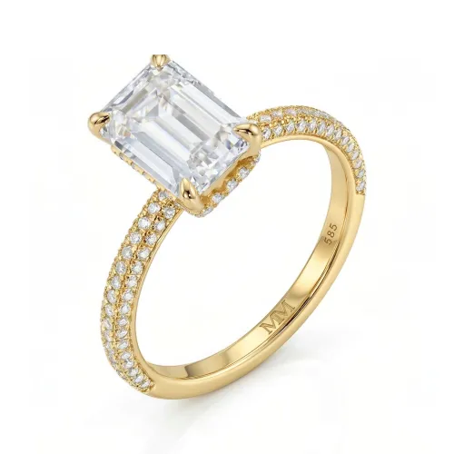 Veridian - Smaragd Geslepen Moissanite Ring Met Pavé-Gezette Band