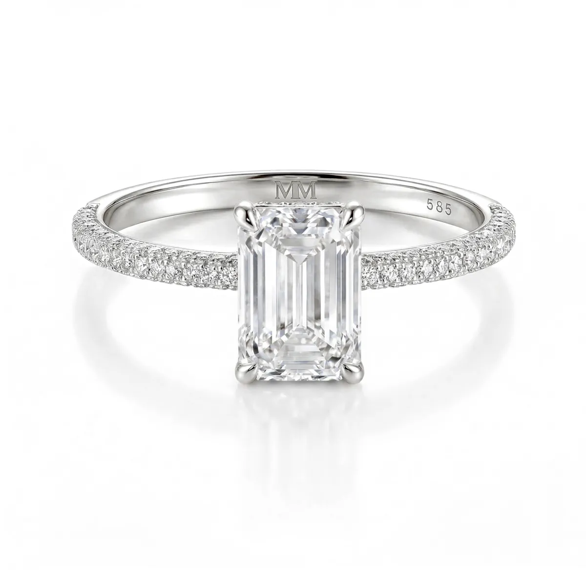 Veridian - Smaragd Geslepen Moissanite Ring Met Pavé-Gezette Band
