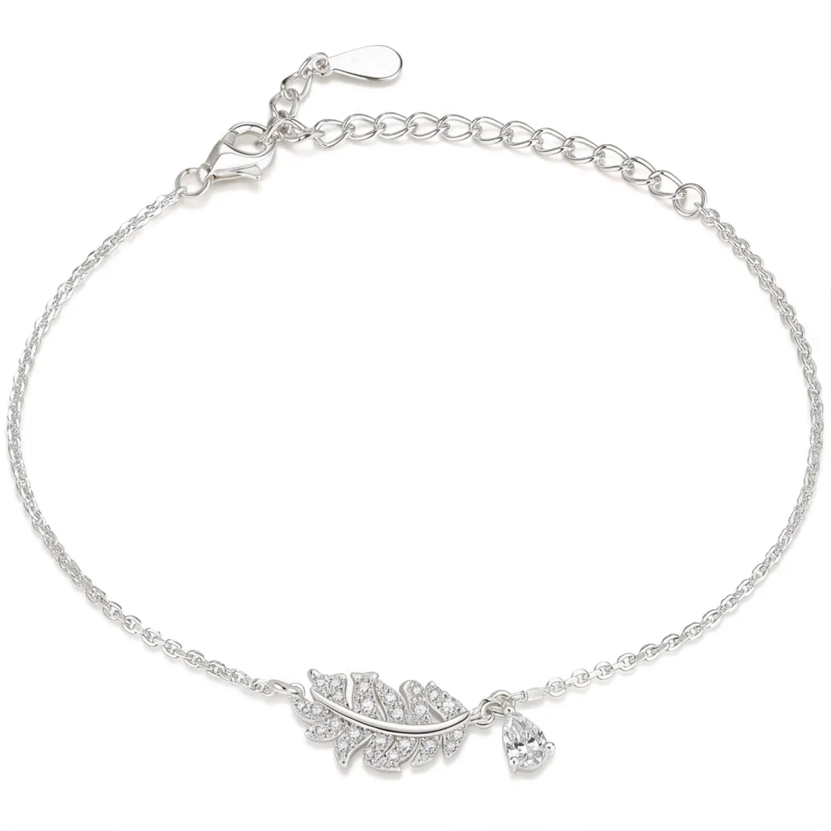 Foliana - Moissanite Bladbedelarmband Met Hangende Steendetail