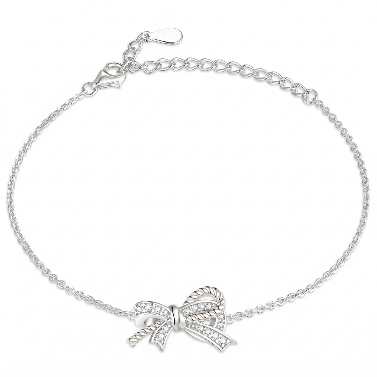 Ribbonique - Tweekleurige Moissanite Armband Met Decoratieve Strik En Pave Accenten